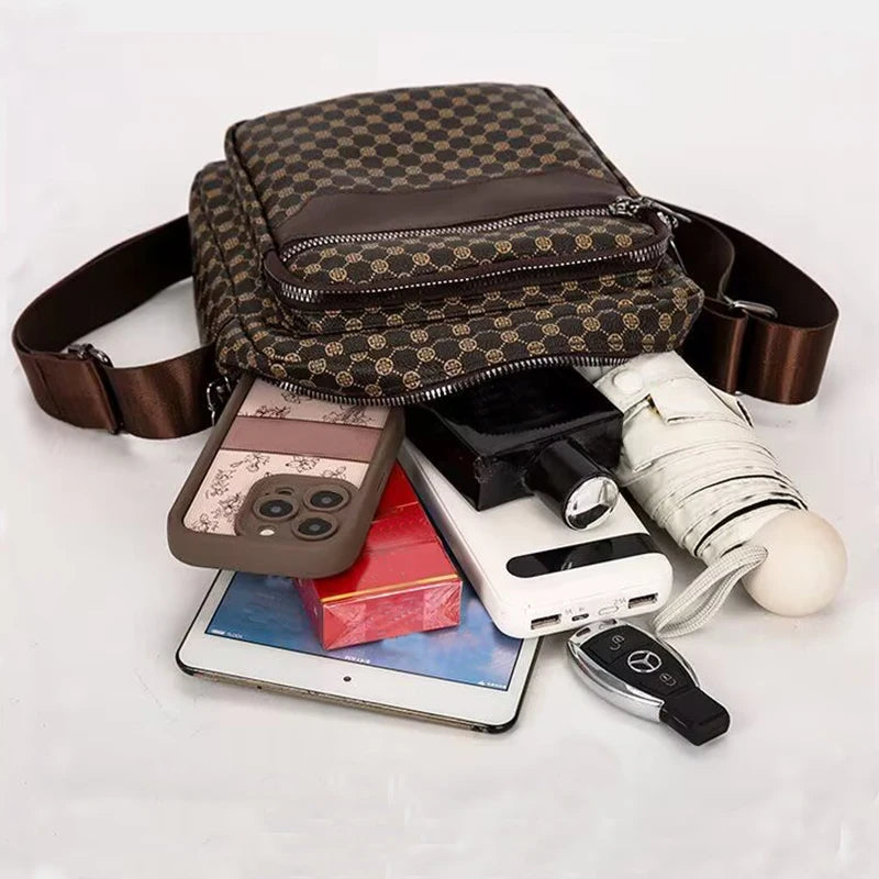 Unisex Color-Matched Design Shoulder Bag | Multi-Pocket Travel & Business Tote | Versatile PU Leather Gift Bag Luxegan