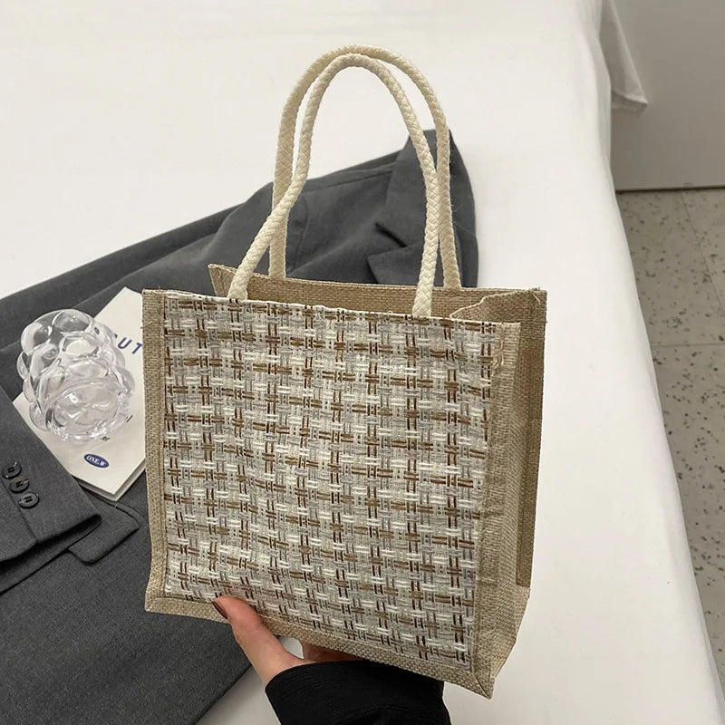 Retro Braided Jute Tote Bag | Large Capacity Shopping & Beach Bag Luxegan