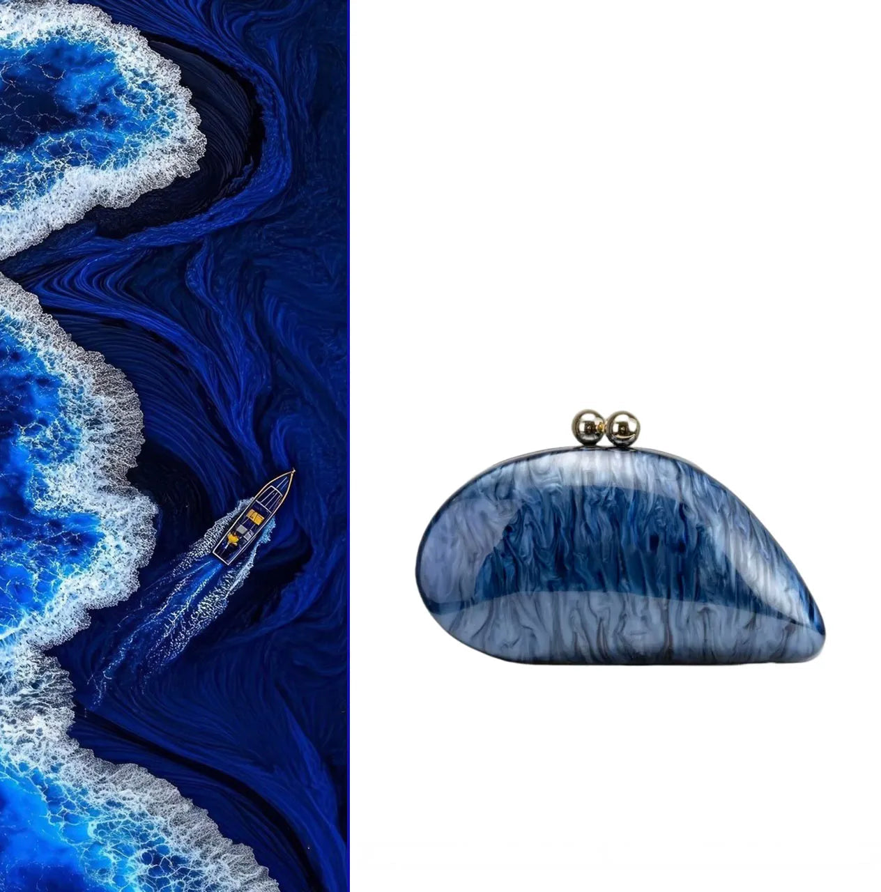  New Hot Sale Acrylic Shell-Shaped Clutch Bag | Women's Designer Evening Party Purse & Cute Birthday Gift (Blue Shoulder Bag) Luxegan
