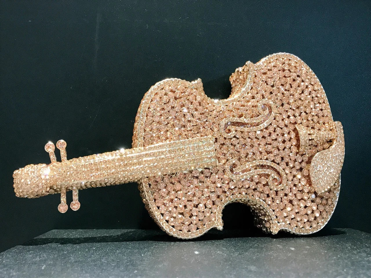 Luxury Violin-Shaped Crystal Evening Clutch | Sophisticated Rhinestone-Encrusted Dinner Purse | Elegant Bridal Handbag with Genuine Leather Lining | "Dignified" Structured Minaudière for High-Fashion Events Luxegan