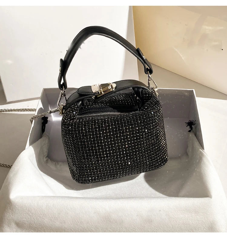 Luxury Designer Brand Silver Clutch Purse | Women's Evening Banquet Bag & Crystal Rhinestone Shoulder Bag (Fashion Handbags) Luxegan