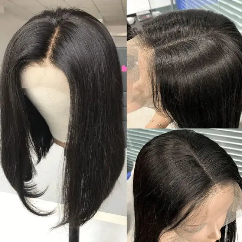 Straight Short Bob Wig - Pre-Plucked Transparent Lace Front Human Hair Wig - Glueless Brazilian Remy Hair Short Bob Wig for Women Luxegan