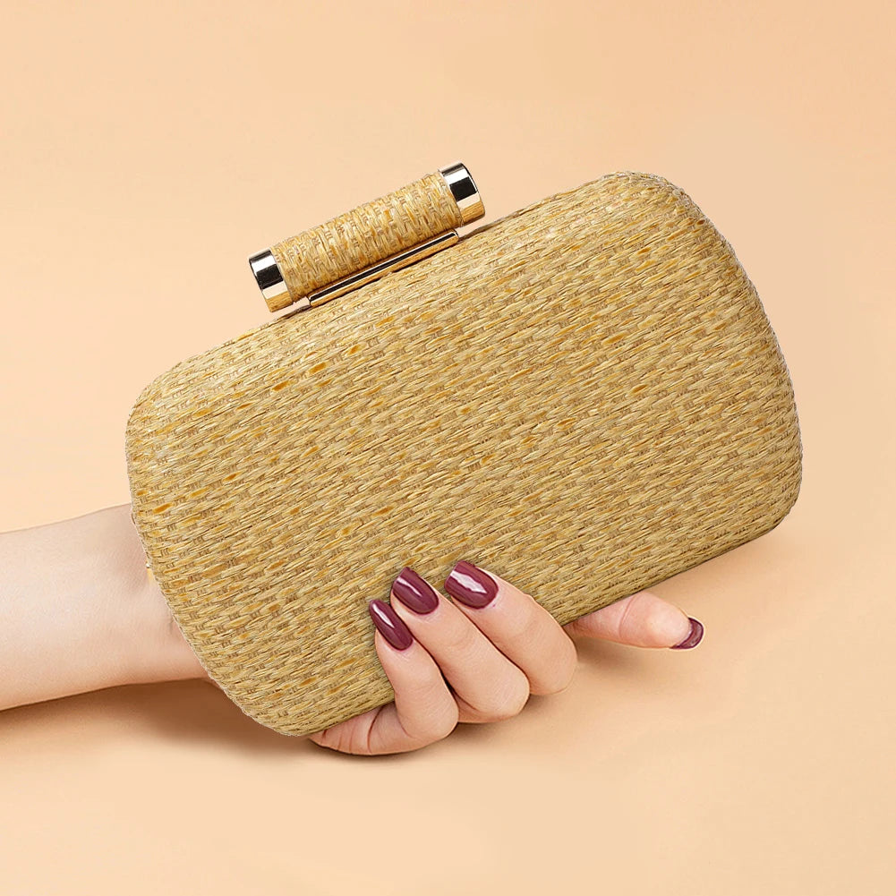 Summer Crochet Vintage Dinner Bag | Hand-Woven Straw Weaving Clutch Bag & Chain Crossbody Bag Luxegan