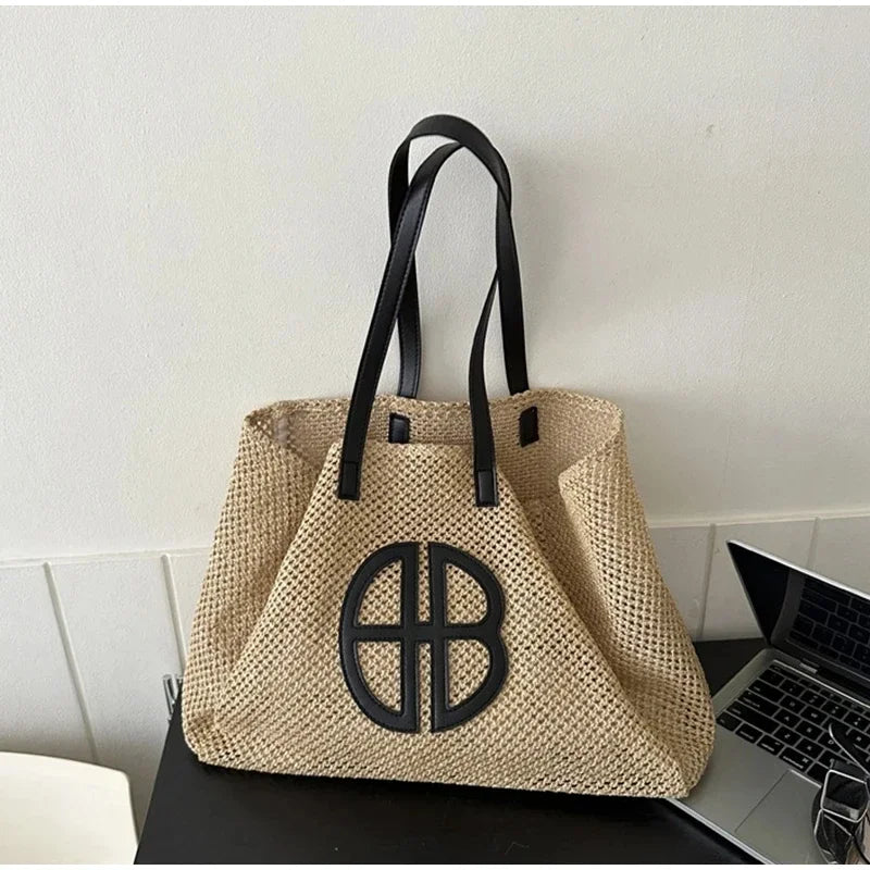 Straw Hollow Out Knitting Tote Bag | Large Capacity Handmade Shoulder Bag & Casual Beach Bag Luxegan