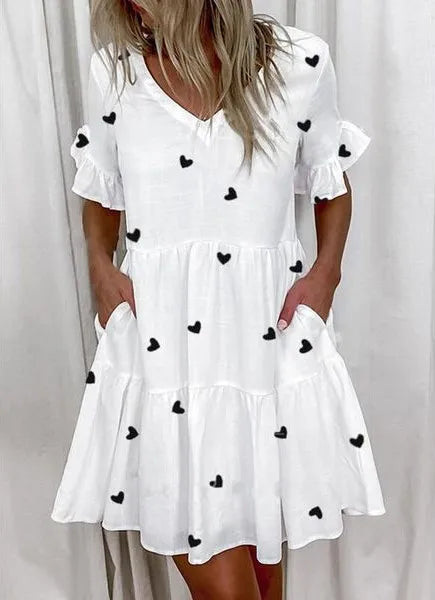 Plaid & Print V-Neck Butterfly Sleeve Regular Fit A-Line Mini Dress – Natural Waist, Spring/Summer Luxegan