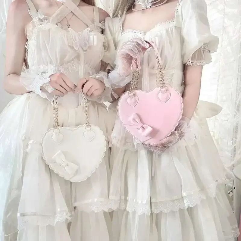 PU Leather Bow Shell Bag | Hard Pink Lolita Japan Style Messenger Purse Luxegan