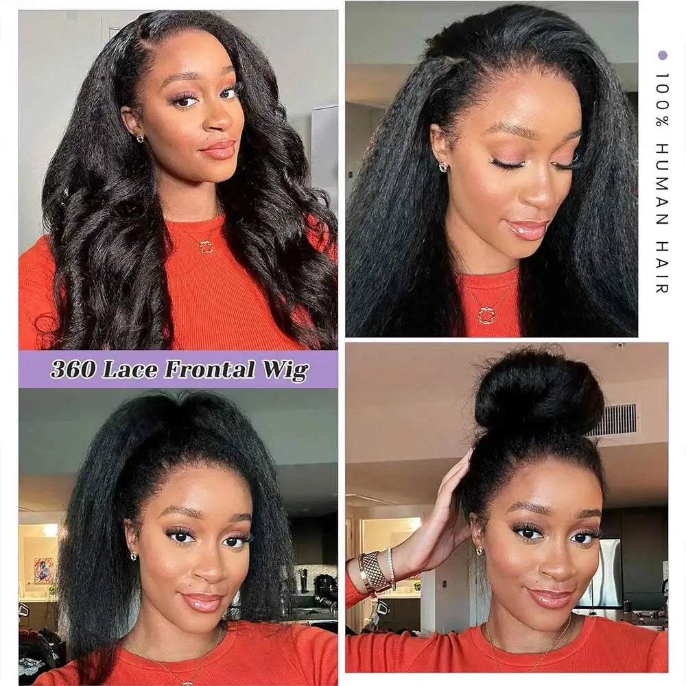Invisi-Strap 360 HD Glueless Wig | Sophisticated "Yaki Straight" Frontal Silhouette | Elegant 250% Density Kinky Straight Hairpiece | "Dignified" Brazilian Human Hair Wig for Radiant Versatile Styling Luxegan