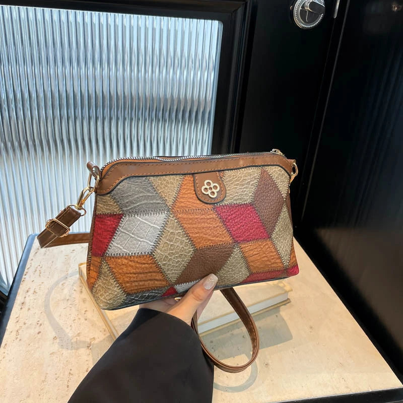 Vintage Designer PU Leather Handbag | Quality Patchwork Messenger Bag for Women | Classic Flap Shoulder Crossbody Purse for Daily Outdoor Use