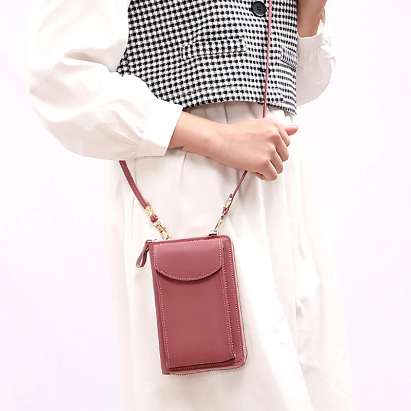 Fashion Women’s Small Crossbody Messenger Bag | Mini PU Leather Shoulder Purse | Elegant Ladies' Phone Handbag with Letter Detail | Versatile Solid Color Flap Clutch Luxegan