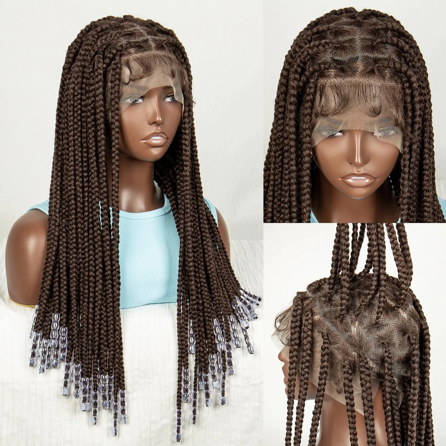 Ginger Beaded Knotless Braids Wig | Full Lace Frontal | 350# Luxegan