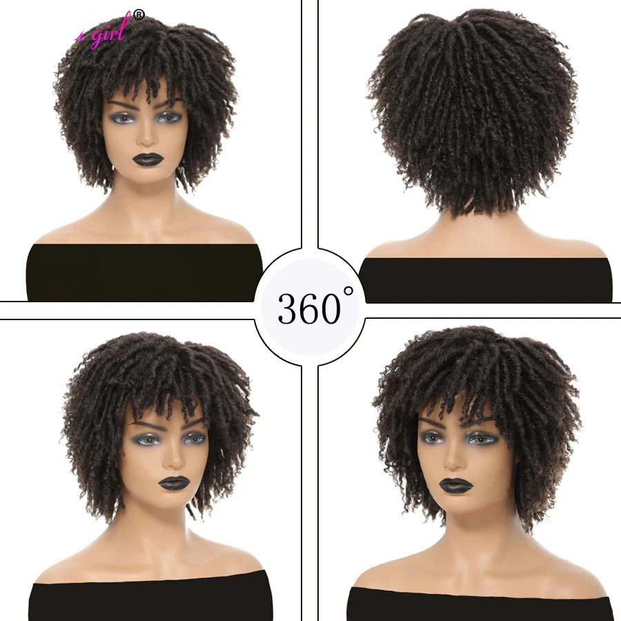 Short Afro Curly Faux Locs Wig | Twist Braids | Heat Resistant | Ombre Brown | Black Women Luxegan