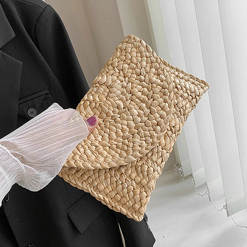 Handmade Straw Envelope Bag | Soft Beach Crossbody Purse Luxegan
