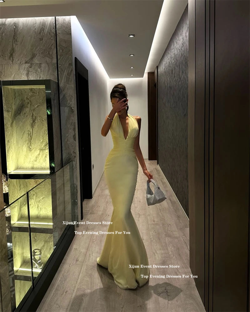 Sexy Off-The-Shoulder Pearl Mermaid Prom Dress | Saudi Arabia Inspired Slim-Fit Satin Evening Gown | Custom Size Floor-Length Cocktail Party Dress | Model 2R20240201 Simple Essential for Elegant Styling Luxegan