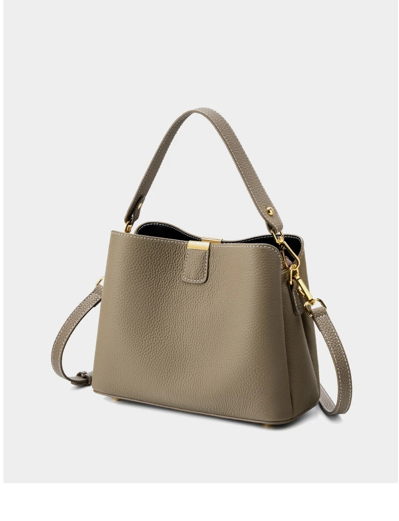 100% Cow Genuine Leather Bucket Bag | Luxury Designer Wide Strap Tote Luxegan