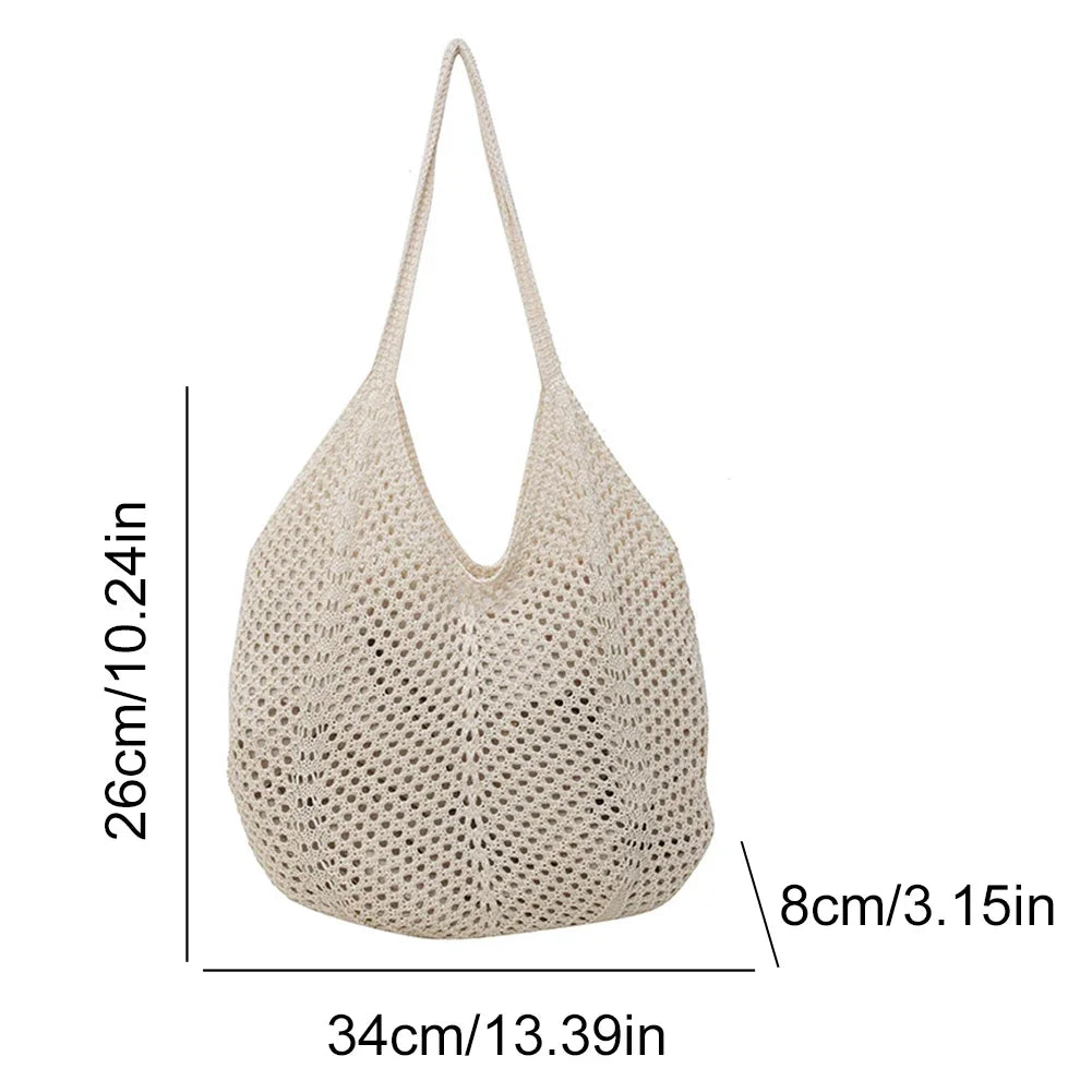 Fashionable Women’s Open-Weave Shoulder Bag | Large Capacity Knitted Underarm Bag | Minimalist Crochet Handbag | Summer Mesh Beach Bag for Vacation & Leisure