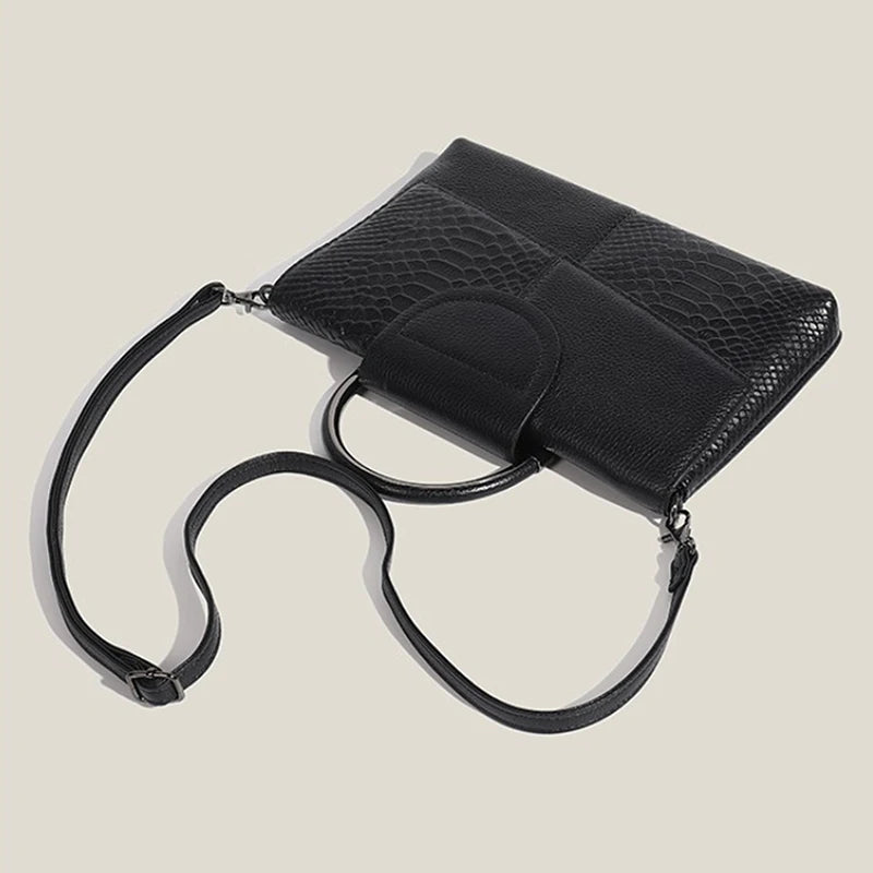 Women's Black PU Leather Shoulder Bag | Stone Print Chain Crossbody & Clutch Luxegan