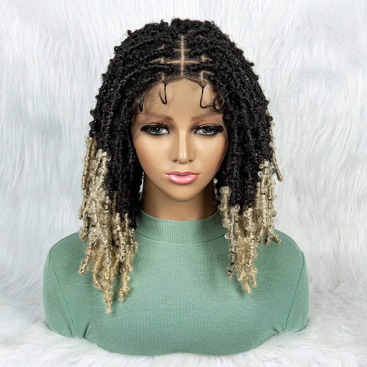 KIMA Pelucas trenzadas sintéticas de 14 pulgadas Peluca frontal de encaje Pelucas trenzadas 9x6 Trenzas de caja sin nudos con pelo de bebé para mujeres negras