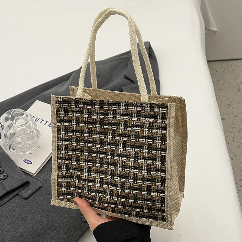 Retro Braided Jute Tote Bag | Large Capacity Shopping & Beach Bag Luxegan