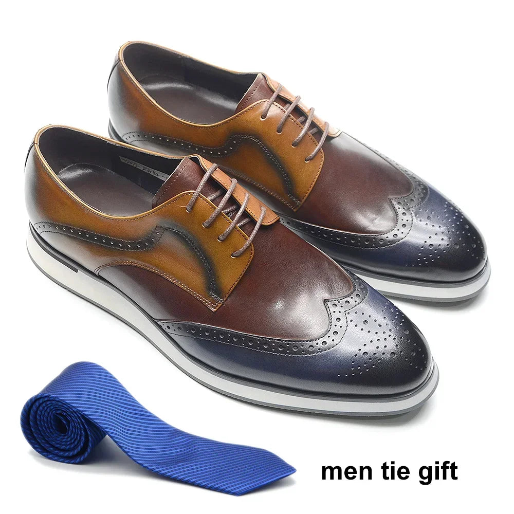 Autumn Winter Men's Brogue Derby Sneakers | Sophisticated Wingtip Wingtip Toe Dress Shoes | Elegant "Handmade Mixed Colors" Silhouette | "Dignified" Breathable Genuine Leather Footwear for Radiant Versatile Casual Styling Luxegan