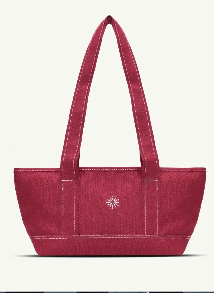Large Capacity Canvas Shoulder Bag | Sophisticated Solid Color Tote Silhouette | Elegant "Zipper Closure" Stylish Handbag | "Dignified" Leather-Trimmed Purse for Radiant Versatile Styling Luxegan