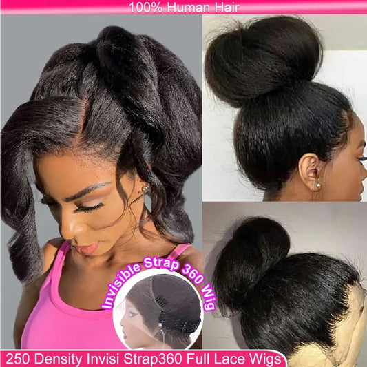 Invisi-Strap 360 HD Glueless Wig | Sophisticated "Yaki Straight" Frontal Silhouette | Elegant 250% Density Kinky Straight Hairpiece | "Dignified" 30-Inch Brazilian Human Hair Wig for Radiant Versatile Styling Luxegan