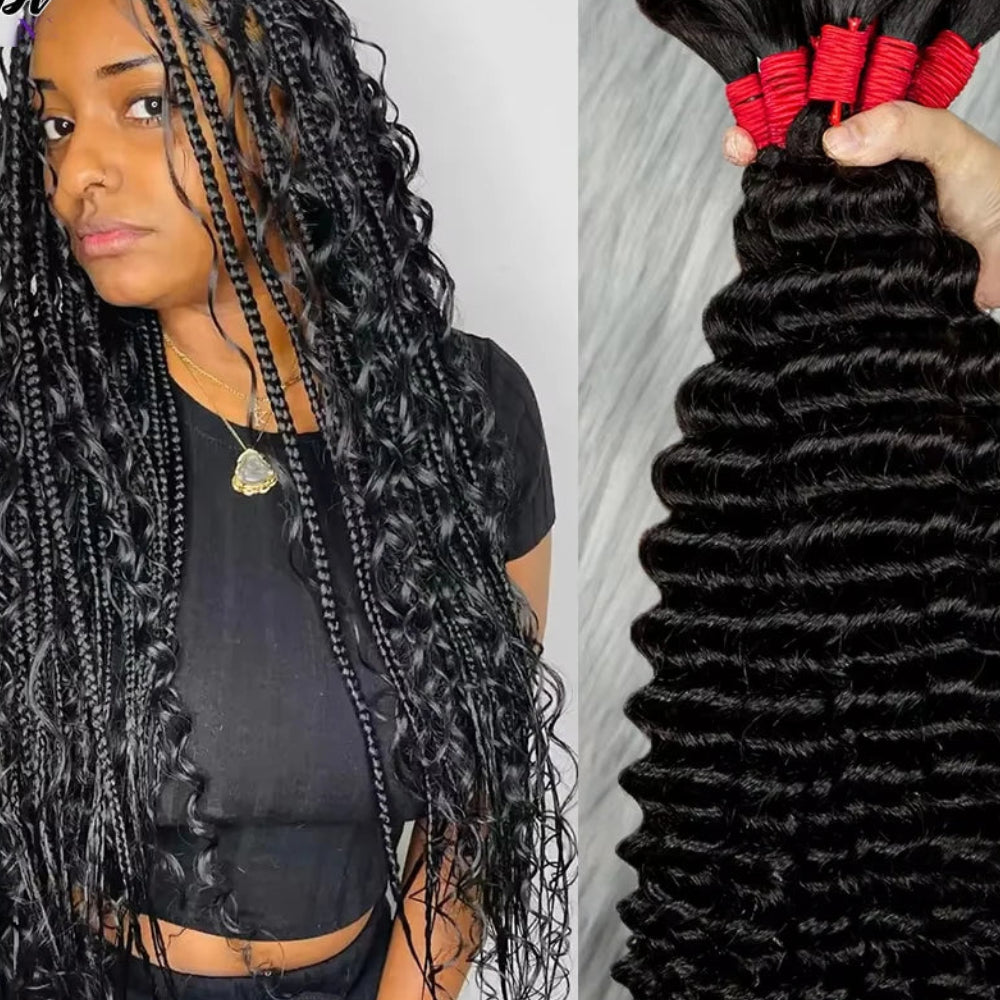 Deep Wave Boho Braids Human Hair Bulk – 100% Virgin Brazilian Hair for Braiding No Weft (16–24 - view 4