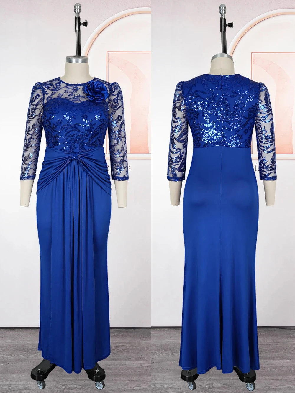 Sequins Long Sleeve Chiffon Dresses Elegant Women Party Prom Birthday Evening Maxi Robes African Dashiki Clothing Turkey Kaftans