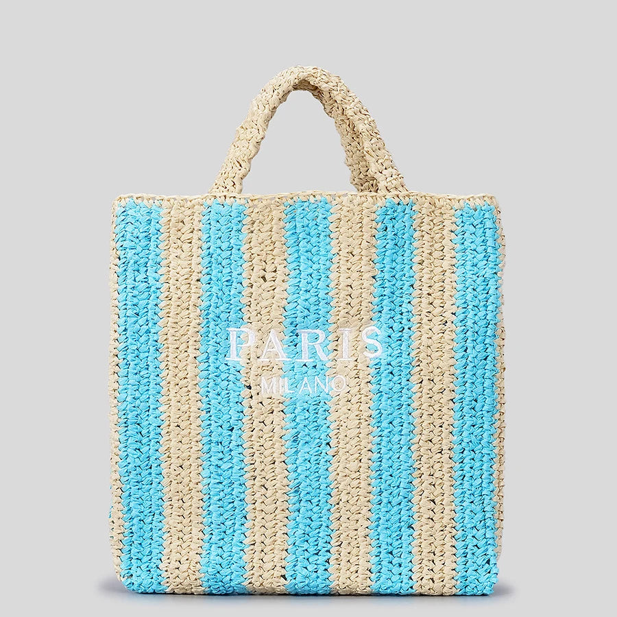 Striped Straw Tote Bag | Casual Woven Beach & Travel Purse Luxegan