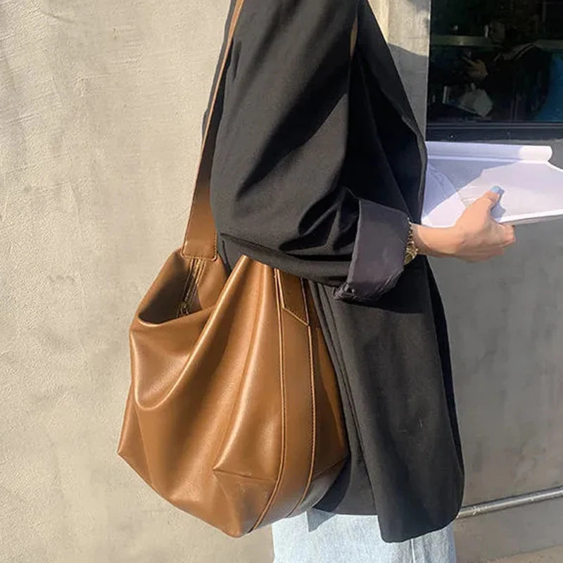 Vintage Big Capacity Shoulder Bag | Soft Leather Crossbody & Armpit Satchel Bag (Casual Portable Handbag Purse - Bolsa) Luxegan