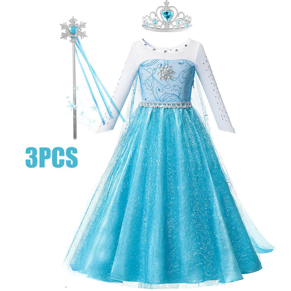 Girls' Full-Print Princess Birthday Party Gown | Fancy Shoulderless Carnival Costume for Kids | European Style Ankle-Length Summer A-Line Dress Luxegan