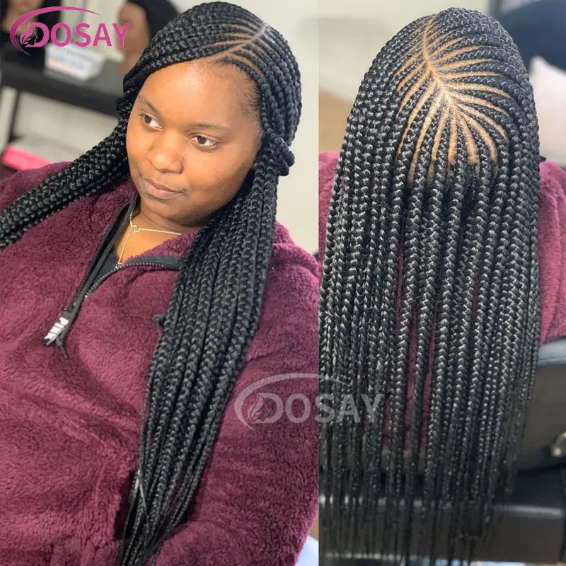 36" Full Lace Frontal Braids Wig Synthetic Side Part Knotless Cornrow Braided Lace Front Wig Twist Braided Faux Locs Braid Wigs Luxegan