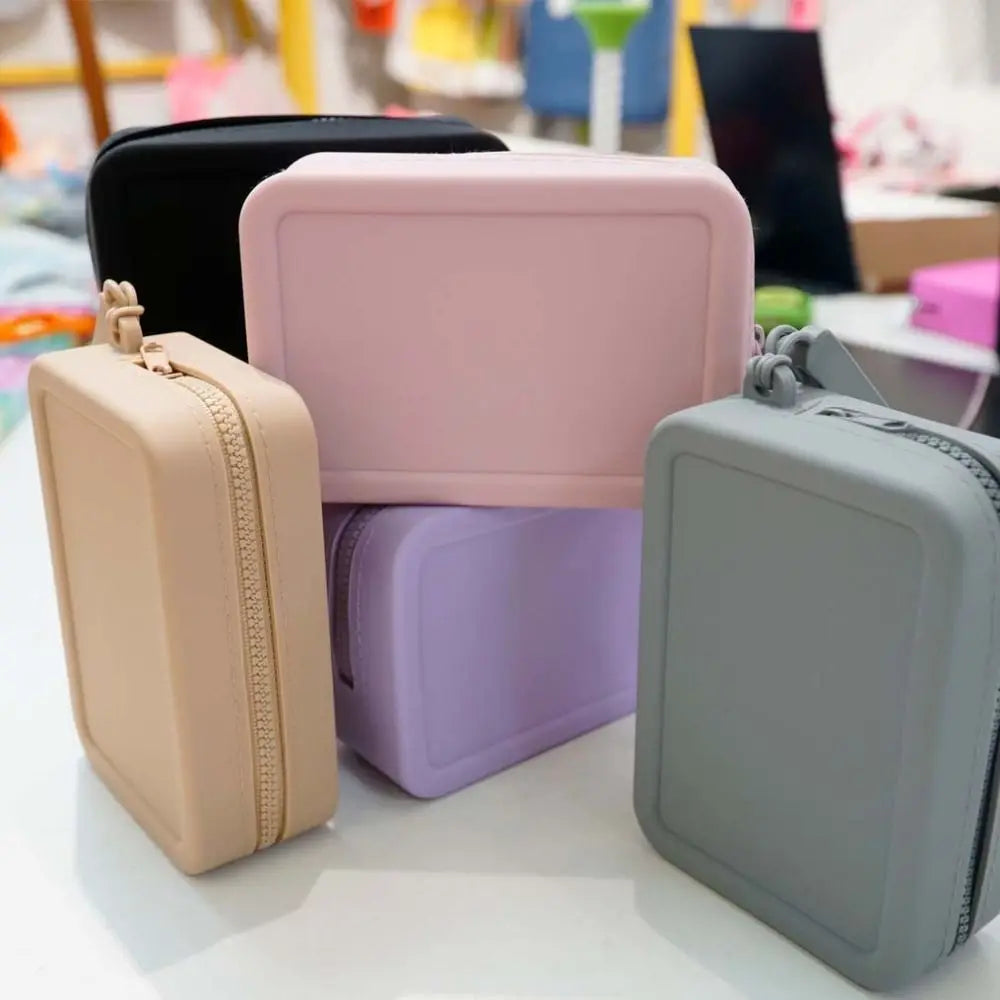 Morandi Color Silicone Cosmetic Bag | Rectangle Large Capacity Multifunction Storage Pouch | Solid Color Zipper Coin Purse Luxegan