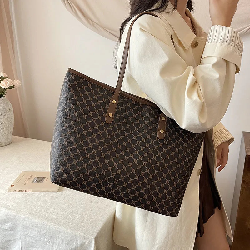 Classic Vintage Letter Print Tote Bag | Large Capacity Shoulder Bag Luxegan