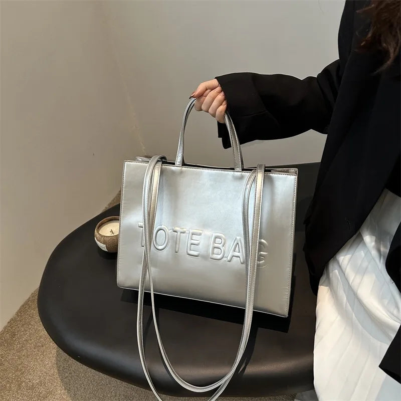 Simple Vintage Large Capacity Tote Bag | Casual Fashion Handbag & Shoulder Crossbody for Women | Versatile PU Leather Square Bag for Daily Travel & Commuting Luxegan