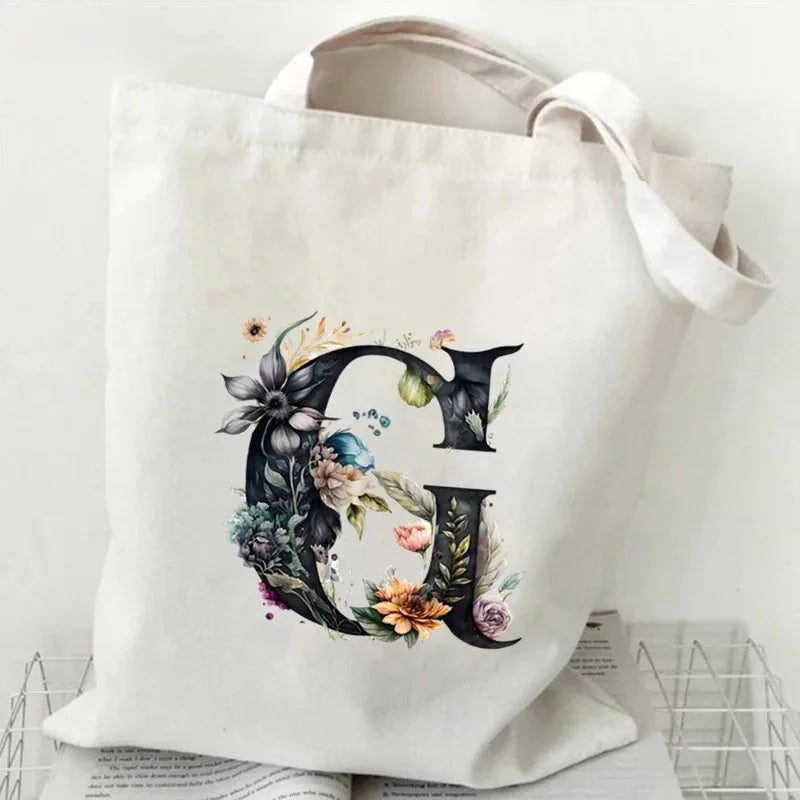 Harajuku Letter & Flower Canvas Tote | Eco Reusable Shopping Bag Luxegan
