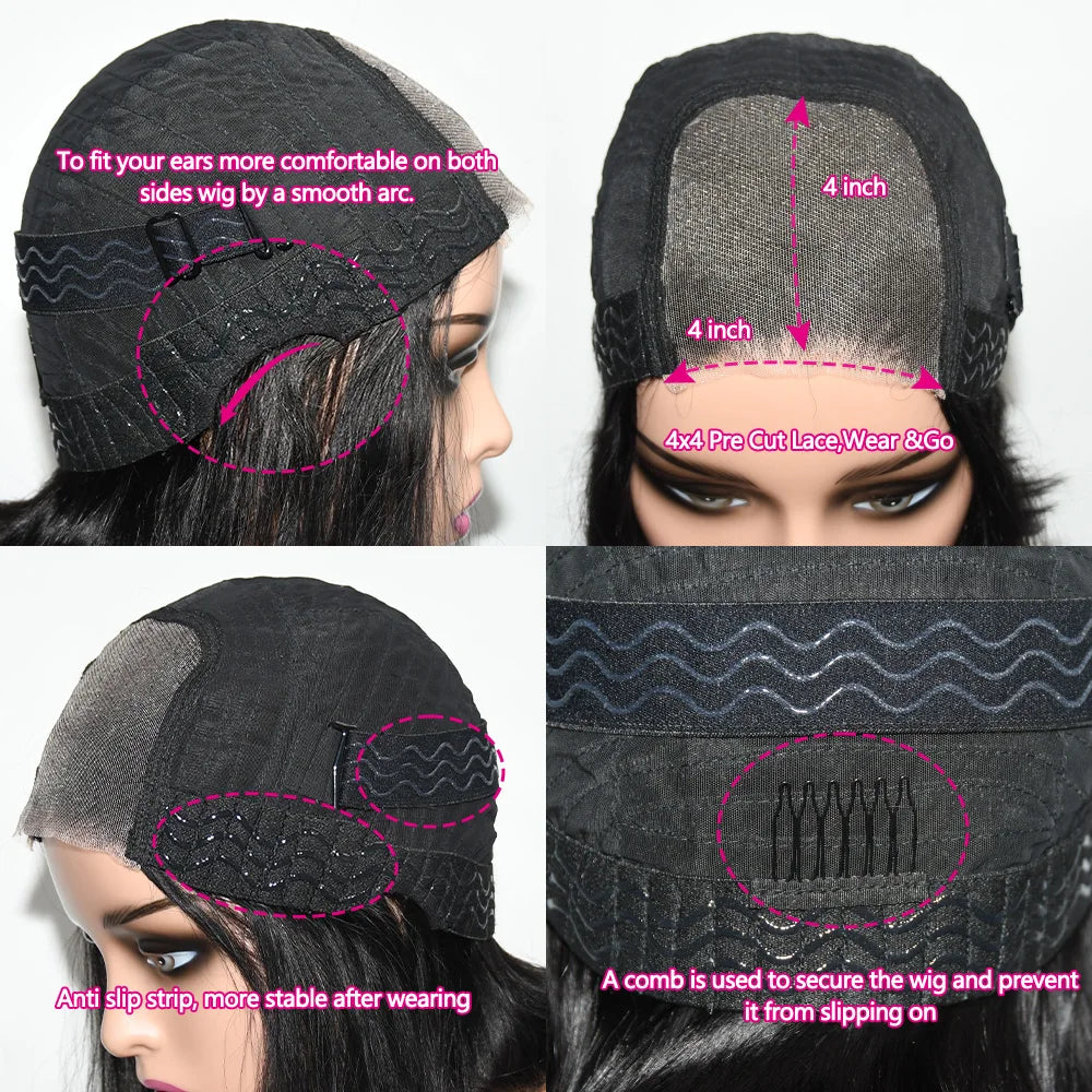 10-Inch Glueless Bob Wig | Sophisticated 4x4 HD Transparent Lace Closure | Elegant "Ready to Wear" Brazilian Human Hair | "Dignified" Pre-Cut Lace Straight Remy Wig for Radiant Versatile Styling Luxegan