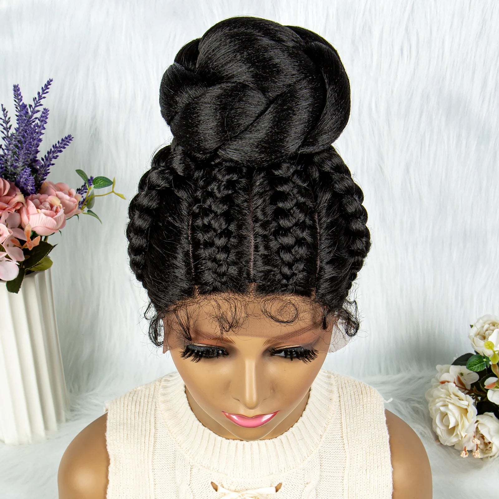 KIMA Bun Updo Braided Wig | Cornrow Style | Lace Front with Baby Hair Luxegan