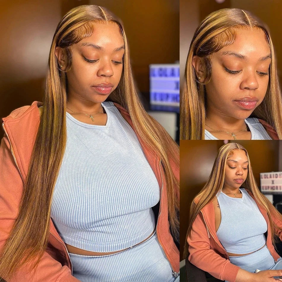 Highlight Glueless Human Hair Wig | Ready-to-Wear 200% Density Ombre Straight 13x6 HD Lace Frontal Wig (Pre-Plucked, Pre-Cut) Luxegan