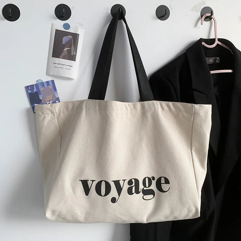 Letter Voyage Large Capacity Canvas Handbag | Foldable Travel & Shopping Tote | Unisex Casual School Bag for Students Luxegan