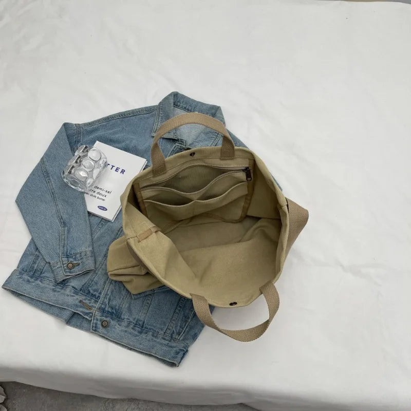 High-Quality Women’s Canvas Shoulder Bag | Large Capacity Cotton Cloth Shopping Tote | Durable Student Book Bag & Handbag for Girls Luxegan