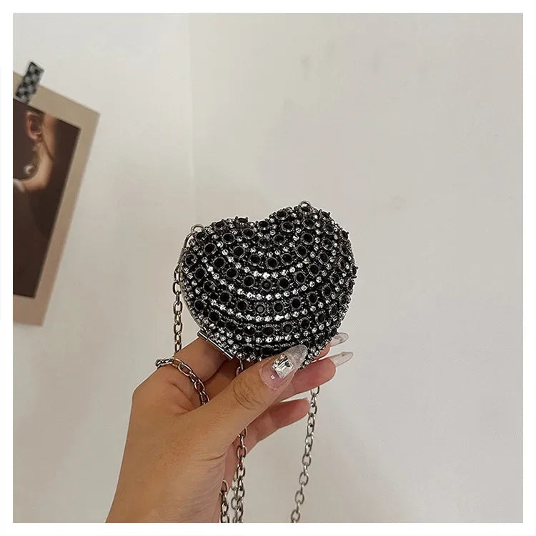 Luxury Mini Diamond Inlay Heart-Shape Crystal Clutch | Rhinestone Evening Bag Luxegan
