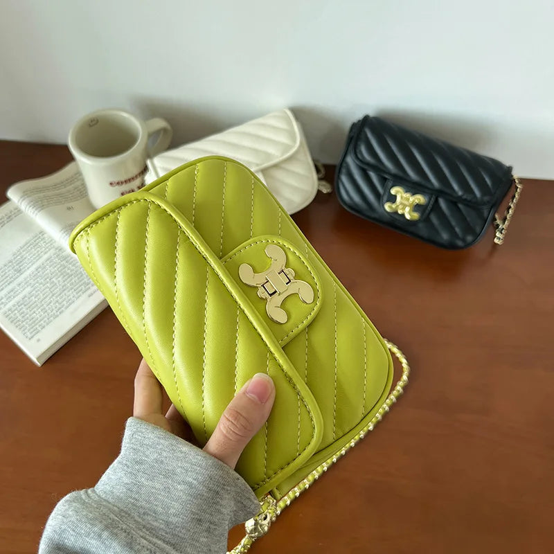 Luxury Designer Shoulder Bag for Women | Fashion Microfiber Leather Crossbody with Adjustable Ball Strap | Striped Square Handbag with Chain & Sequin Accents Luxegan