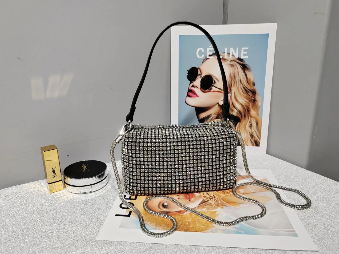 Super A Rhinestone Light Luxury Bag | Women's Summer High-End Texture Messenger & Portable Dinner Bag (Shiny Full Diamond Crossbody) Luxegan
