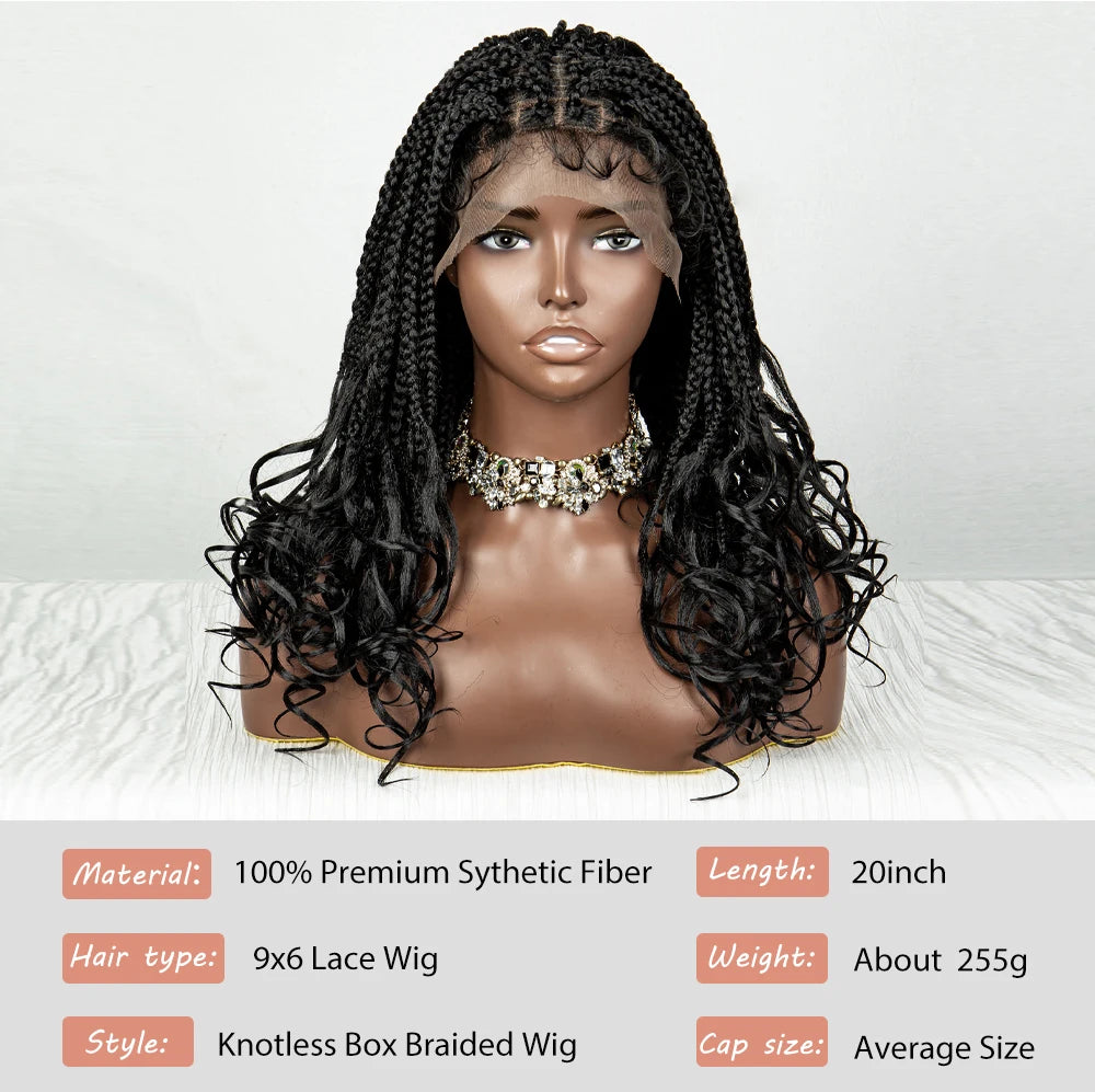 20 Inch Knotless Box Braids Wig | 9x6 Lace Front | Curly Ends