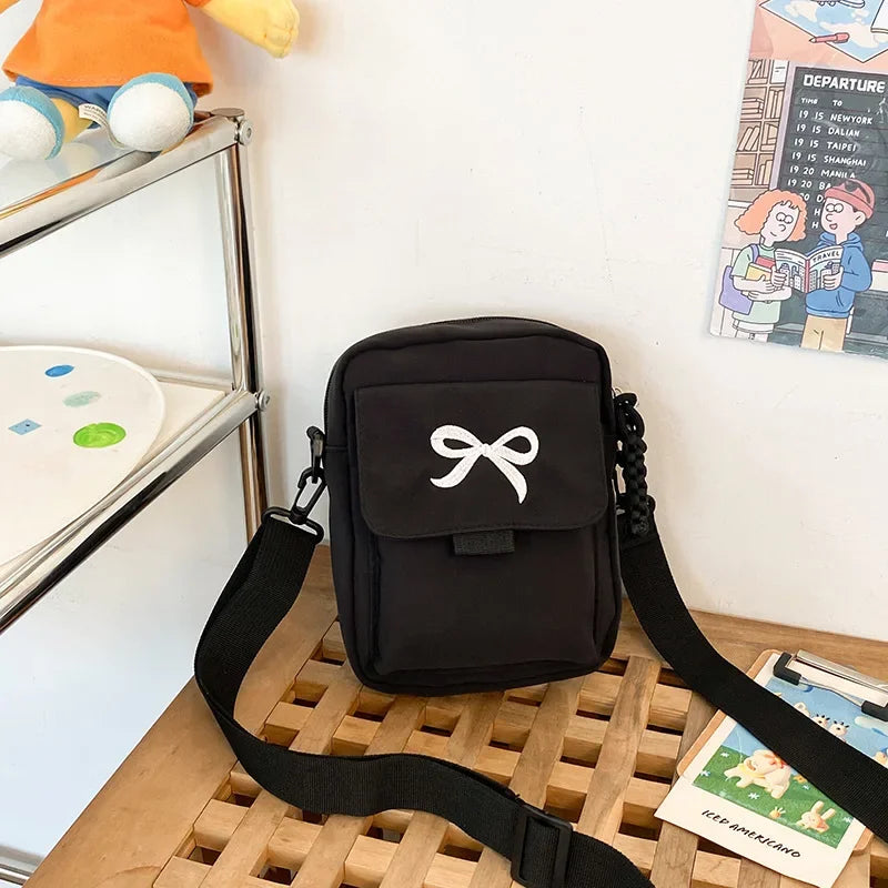 Women’s Fashion Bow Shoulder Bag | Trendy Adjustable Strap Crossbody | Fresh & Sweet Nylon Daily Messenger Bag & Hobo Sling Luxegan