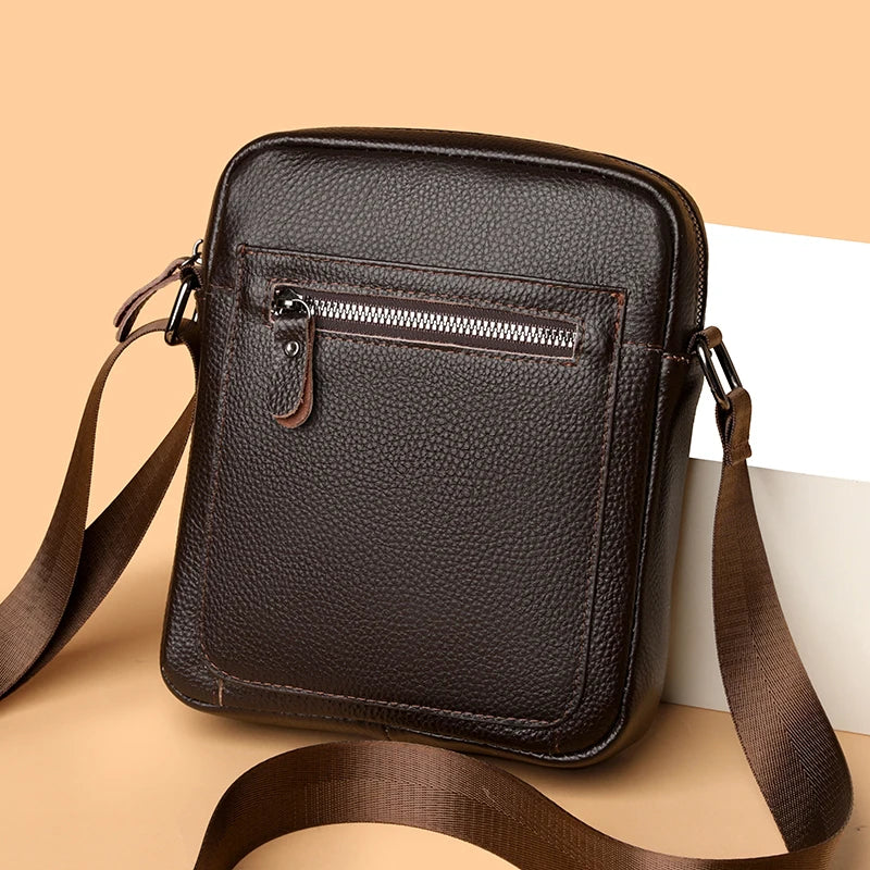 High Quality Genuine Leather Men's Shoulder Bag | Cow Leather Casual Daily Use Crossbody Purse & Handbag (Soft, Solid Color) Luxegan