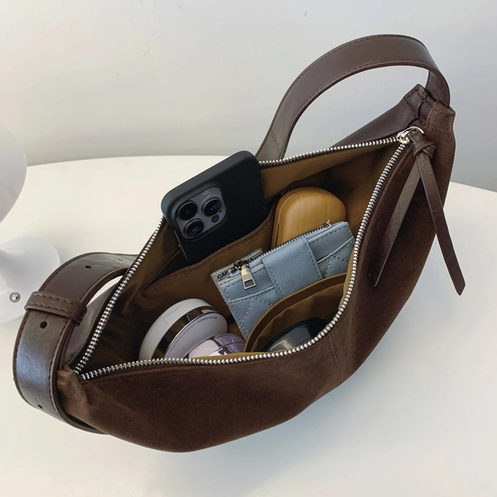 Soft Suede Hobo Crossbody | Simple Winter Shopper Bag Luxegan