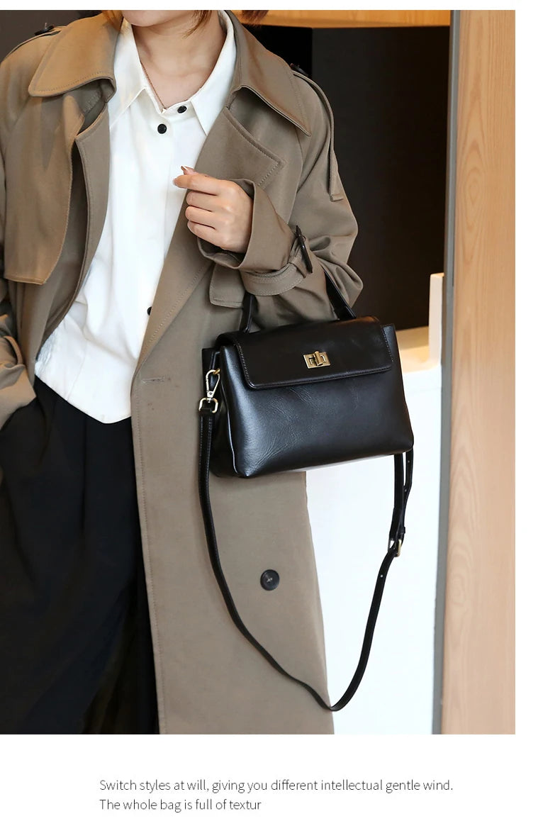 Women's Cow Genuine Leather Shoulder Bag Female Soft Natural Cowhide Retro Handbags Ladies Fashion Trend Commute Crossbody Bags Luxegan