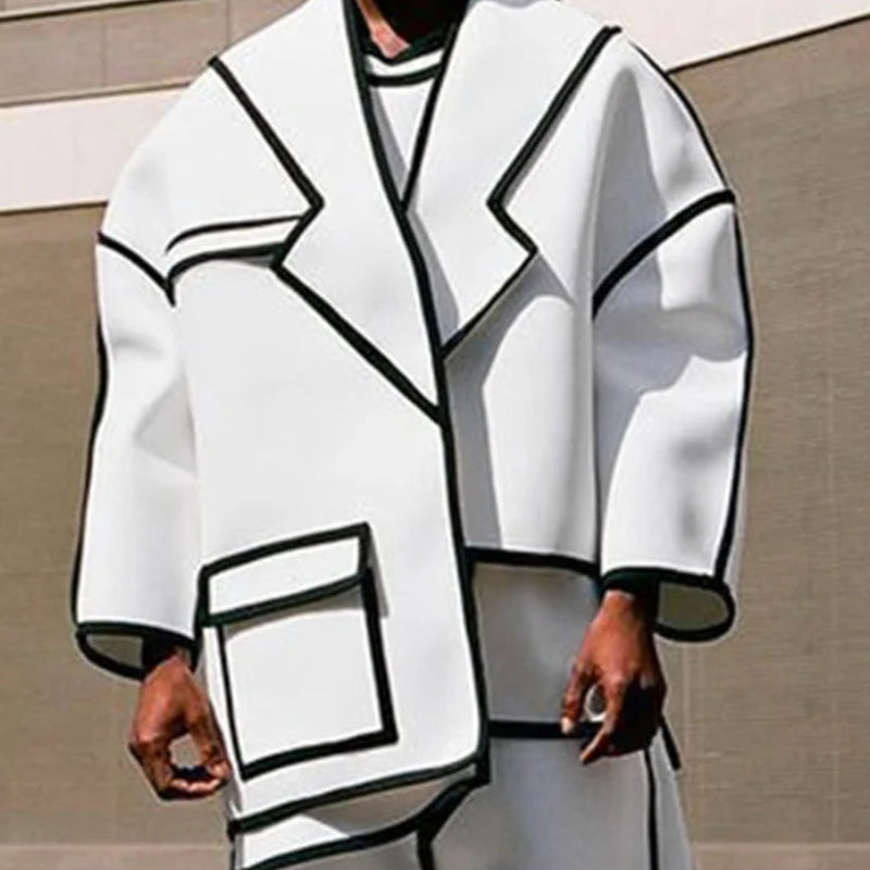 Patchwork Lines Personality Blazer | Sophisticated Splicing Design Suit Coat | Elegant "Loose Fit" Spring and Summer Outerwear | "Dignified" Solid Long-Sleeved Blazer for Radiant Versatile Styling Luxegan
