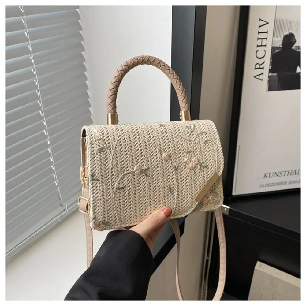 Women's Summer Bohemian Straw Bag | Woven Beach Crossbody & Rattan Braid Grass Vacation Bag (Girls Shoulder Messenger Handbag) Luxegan